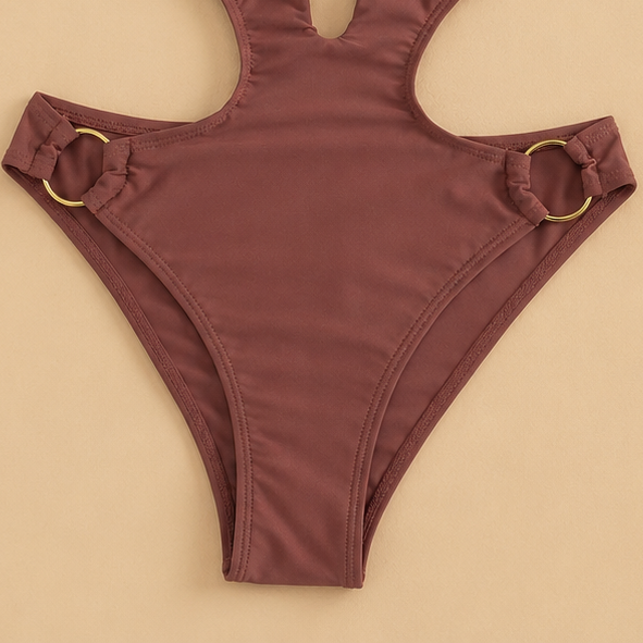 MAILLOT 1 PIÈCE MARRON CHOCOLAT ANNEAU TENDANCE
