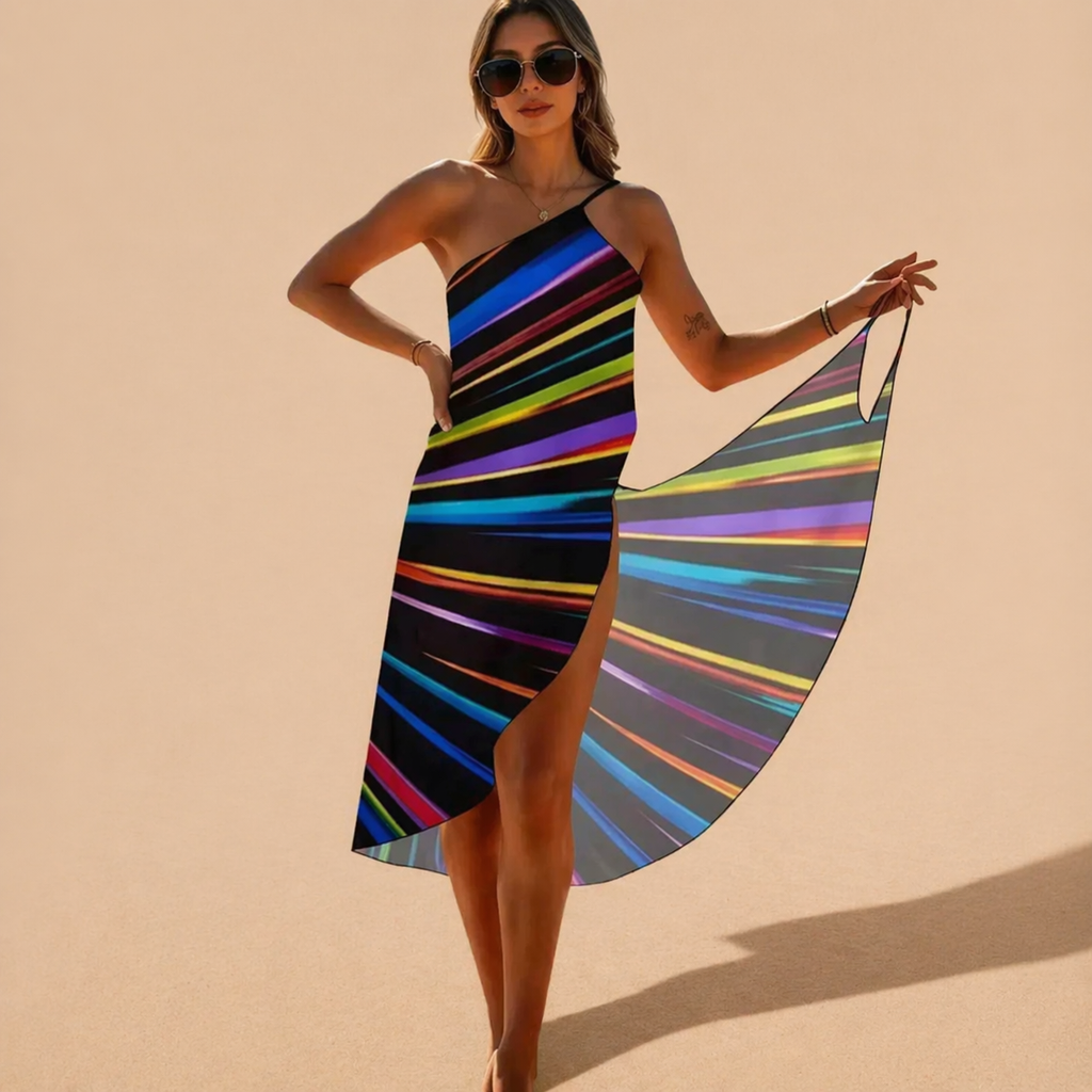 ROBE DE PLAGE RAYÉE ÉPAULES DÉNUDÉES