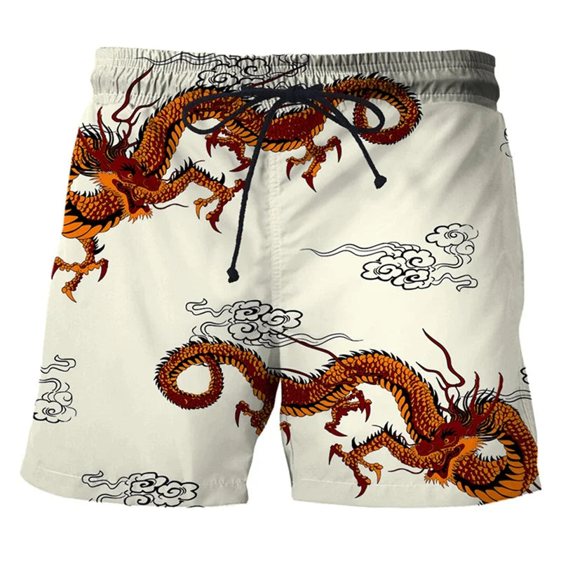 Short de Bain 3D : Surf, Plage, Séchage Rapide blanc dragon