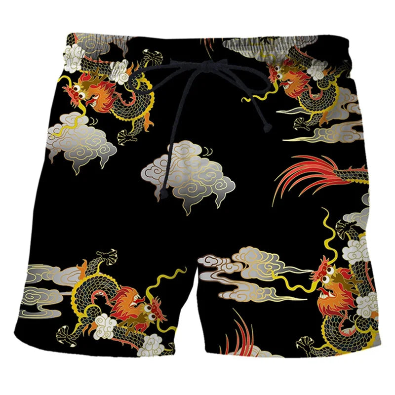 Short de Bain 3D : Surf, Plage, Séchage Rapide noir dragon