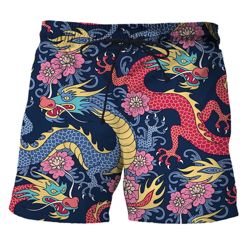 Short de Bain 3D : Surf, Plage, Séchage Rapide noir rouge bleu dragon