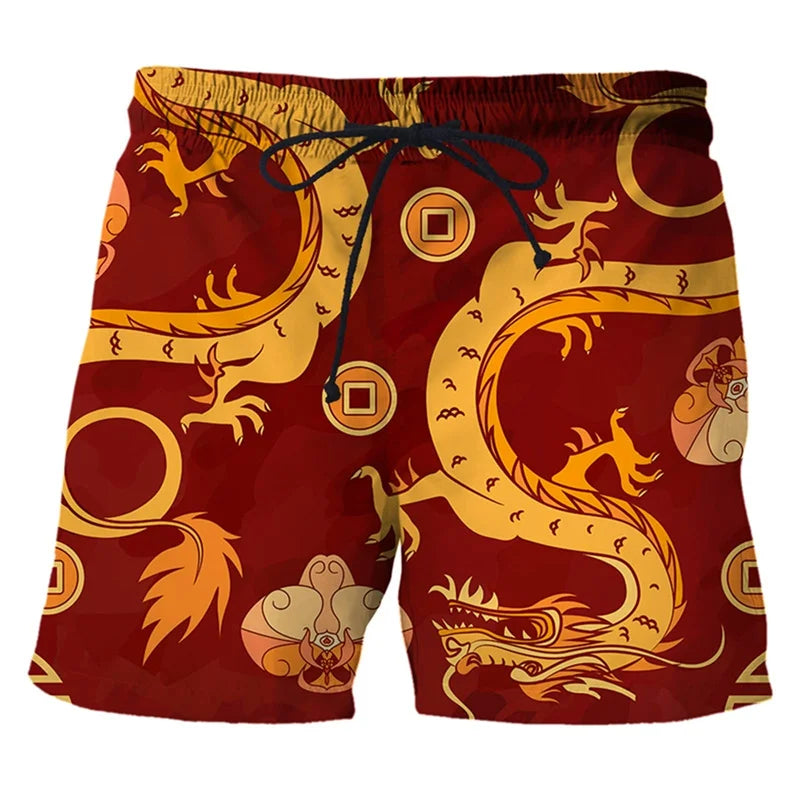 Short de Bain 3D : Surf, Plage, Séchage Rapide rouge