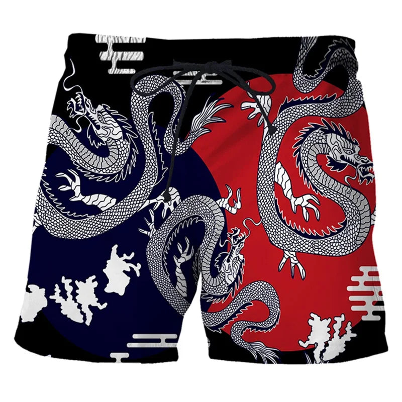 Short de Bain 3D : Surf, Plage, Séchage Rapide rouge bleu