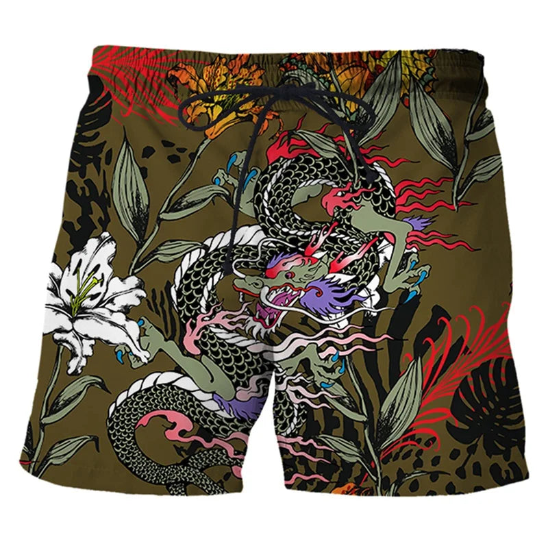 Short de Bain 3D : Surf, Plage, Séchage Rapide rouge bleu dragon